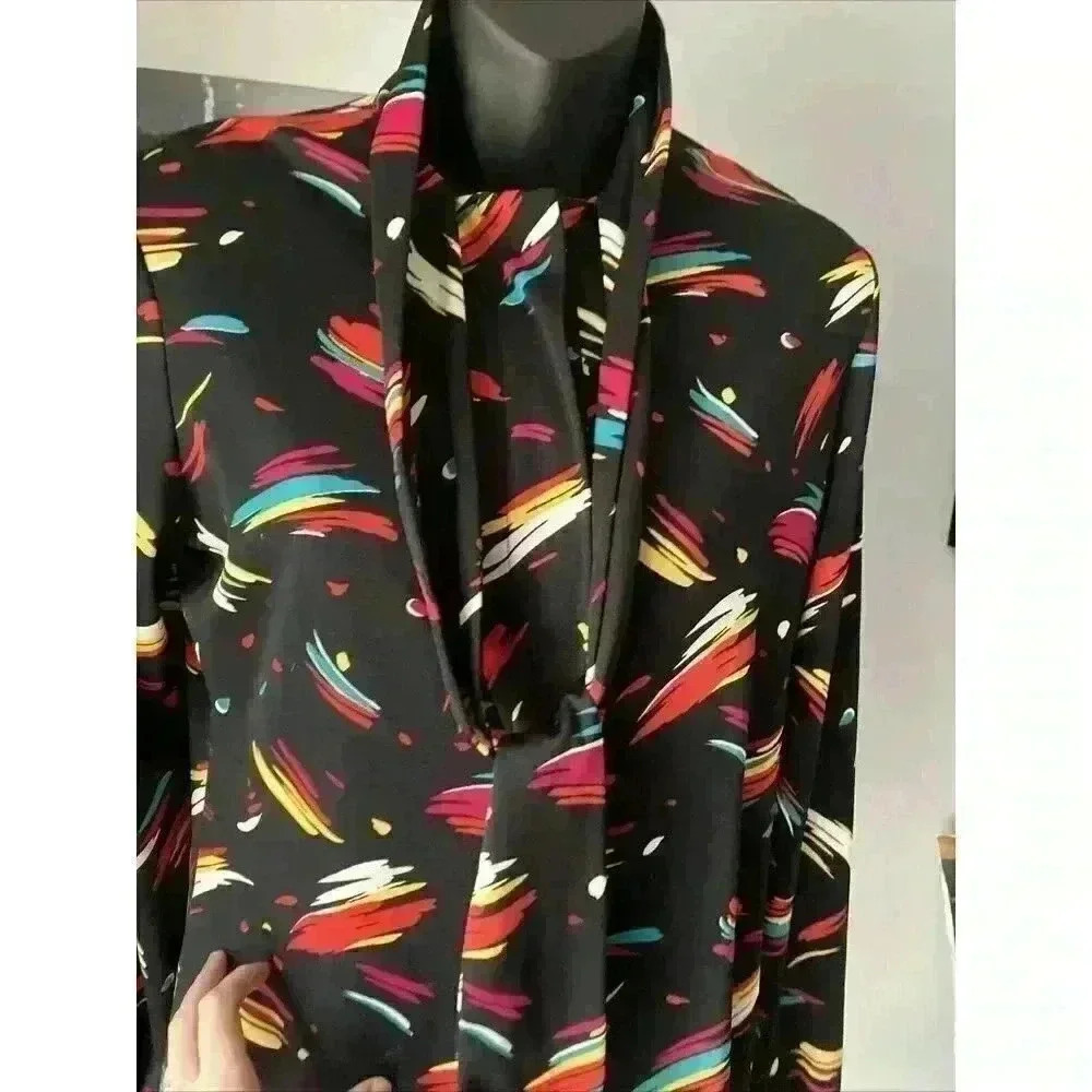 Vintage Long Sleeve Top Cos Cob Size Small? Super Cool Splash Of Color - Picture 4 of 9